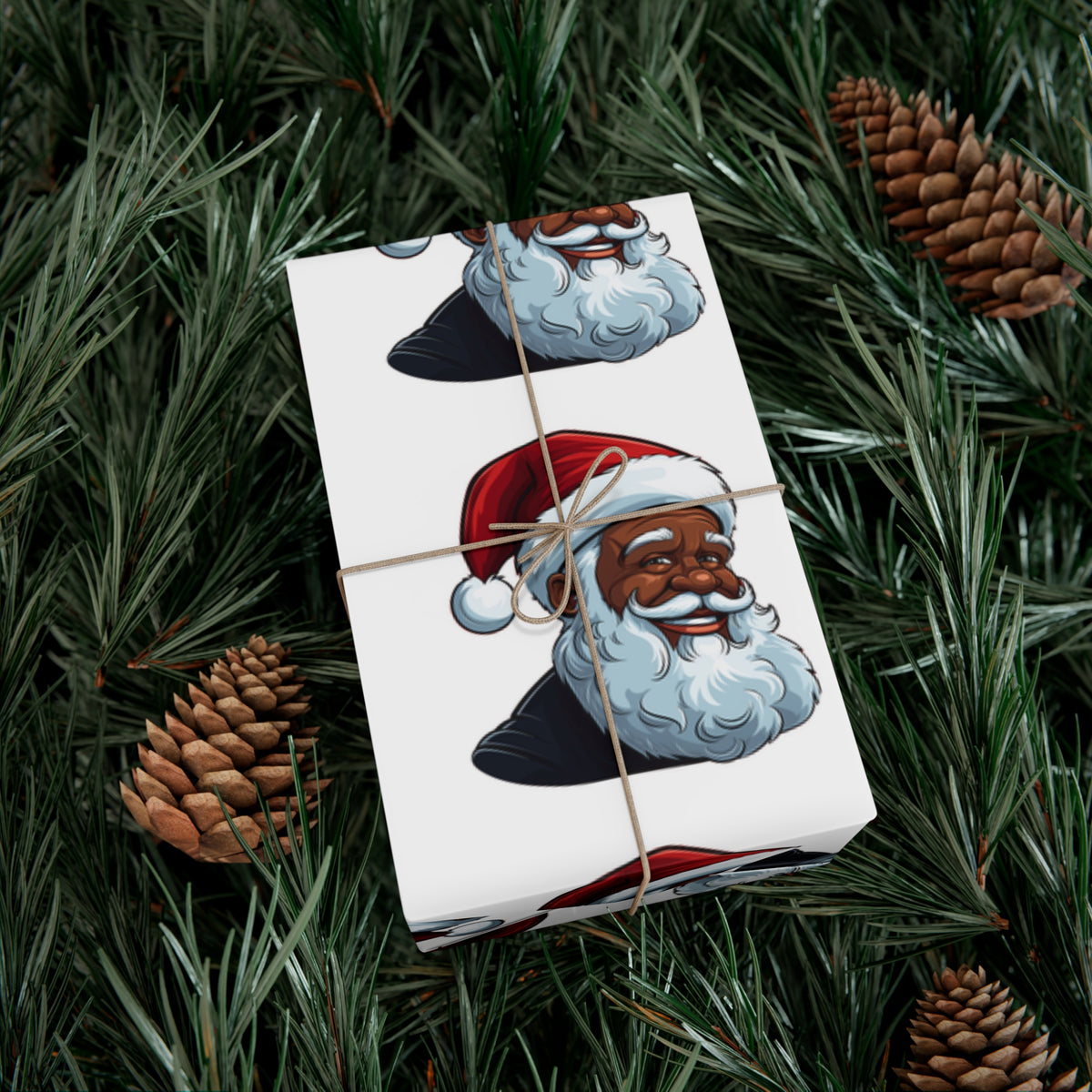 Jolly Black Santa White Wrapping Papers