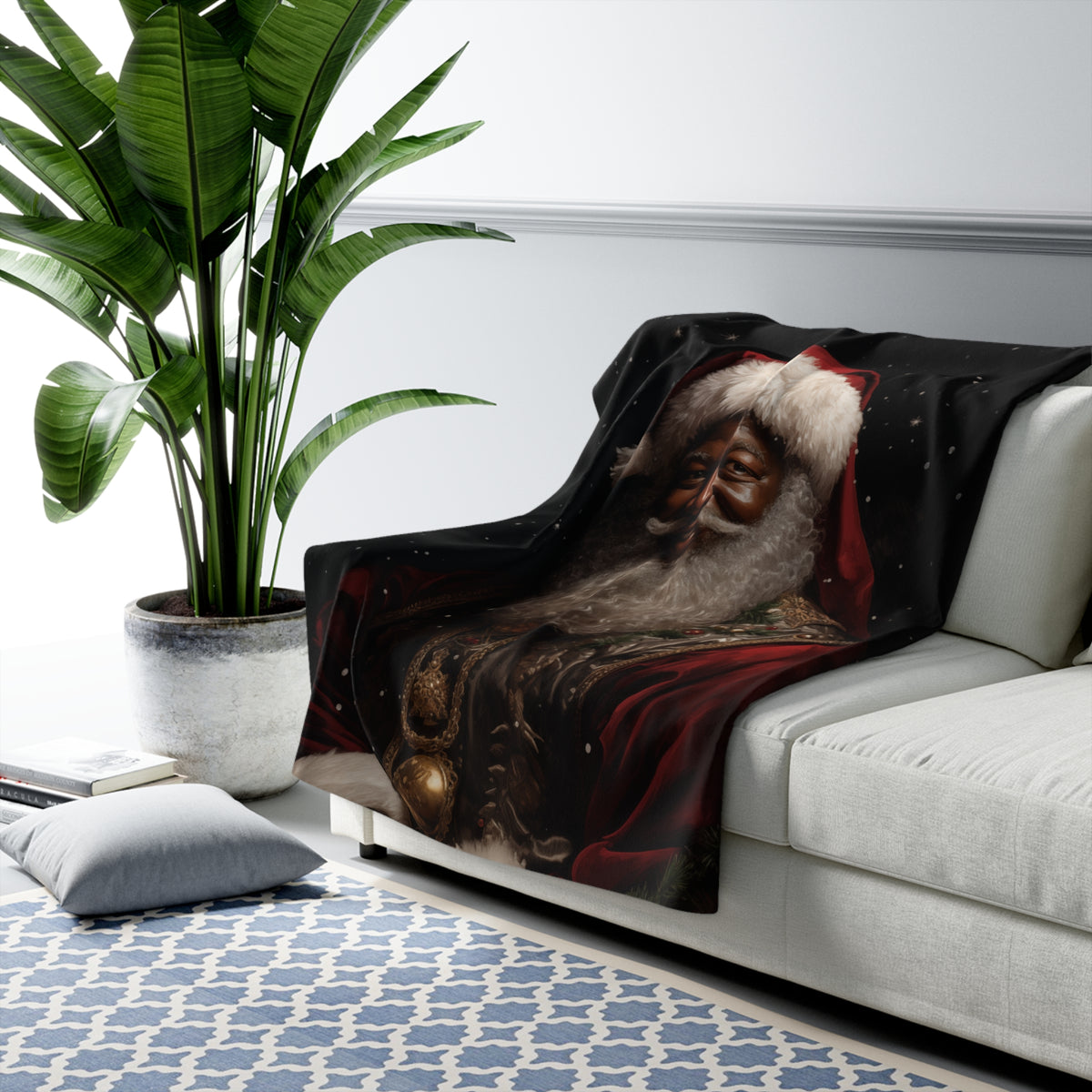 Premium Black Santa Sherpa Fleece Blanket
