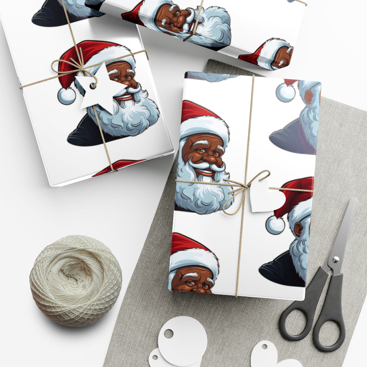 Jolly Black Santa White Wrapping Papers
