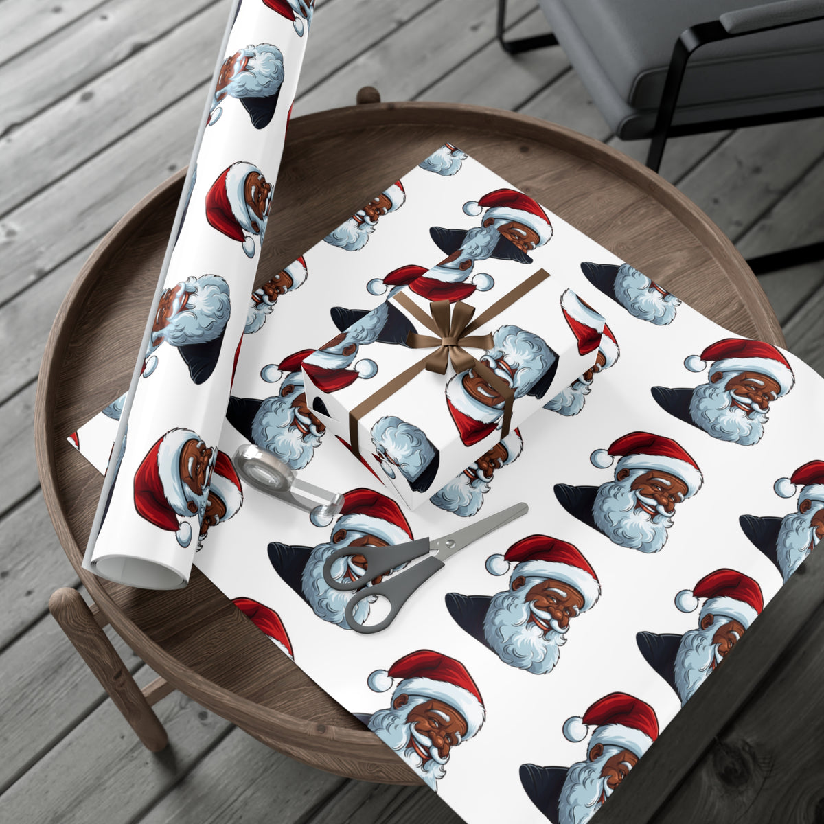 Jolly Black Santa White Wrapping Papers