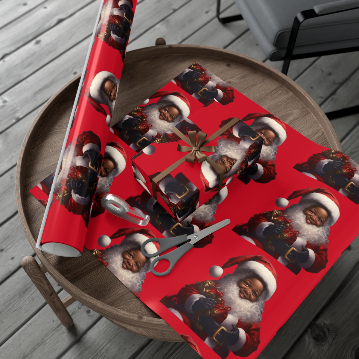 Little Black Santa Premium Gift Wrapping Paper Rolls, 1pc